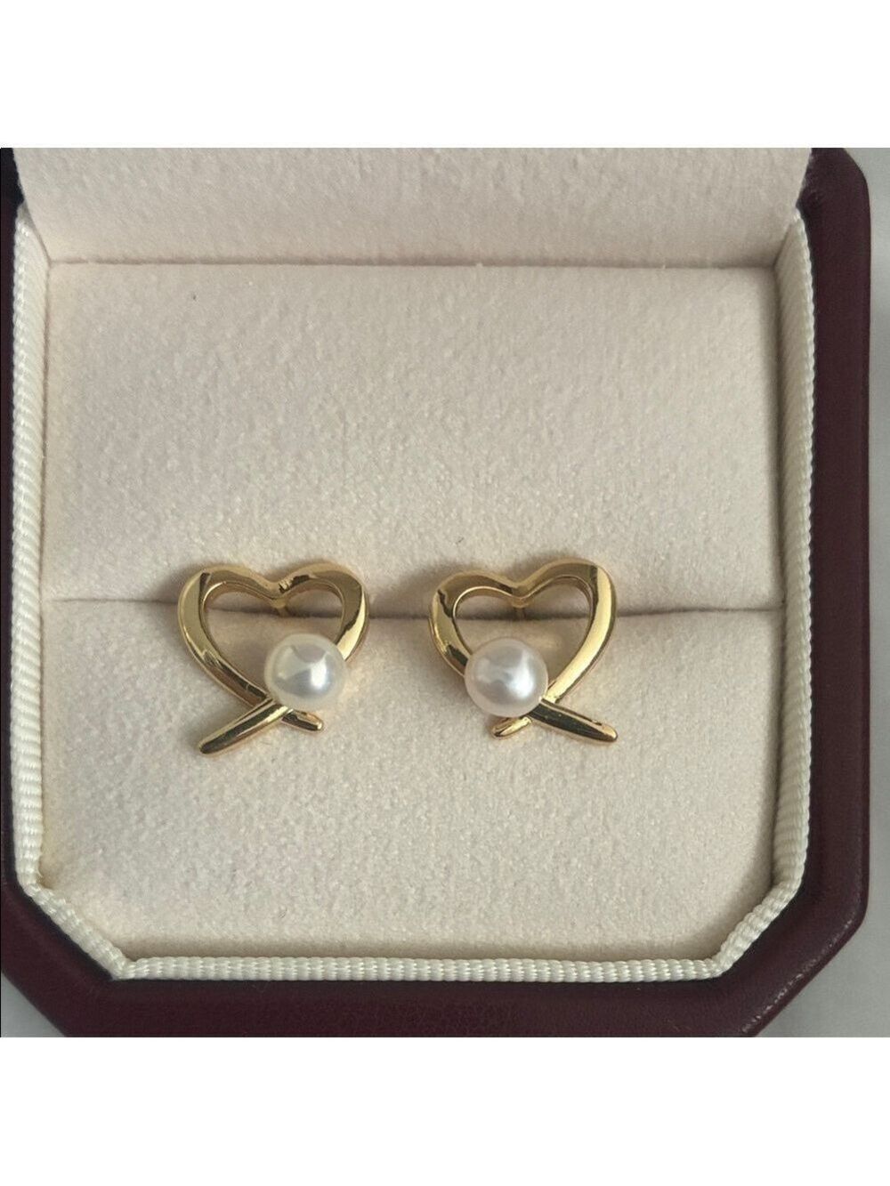 Gold Heart Pearl Earrings